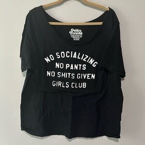 Pebby Forever Black Oversized Boatneck “No Socializing” T-shirt Sz XXL
